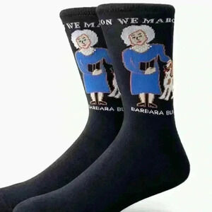 Maggie Stern Stitches Barbara Bush On We March Novelty Crew Socks Black New‎